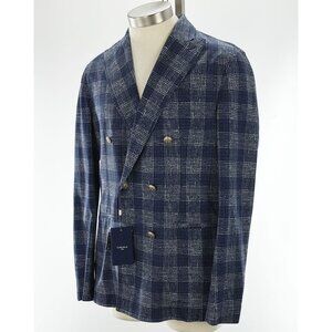 CIRCOLO 1901 Blue Plaid Double Breasted Cotton Knit Sport Coat Jacket 50 40 NWT